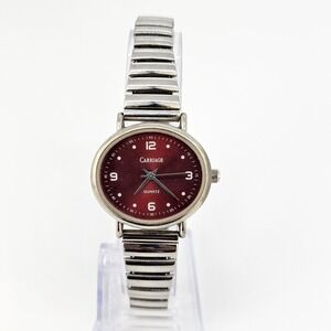 Carriage Women Watch 30MM Burgundy Dial Oval Case Expanable Band‎ 6" New Battery